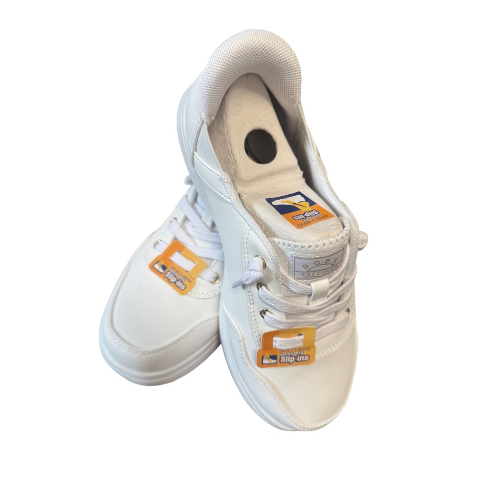 Skechers BOBS Slip-ins B Cute White Vegan Leather Sneakers Wide Fit